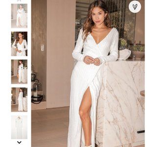 White Sequin Long Sleeve Maxi Dress